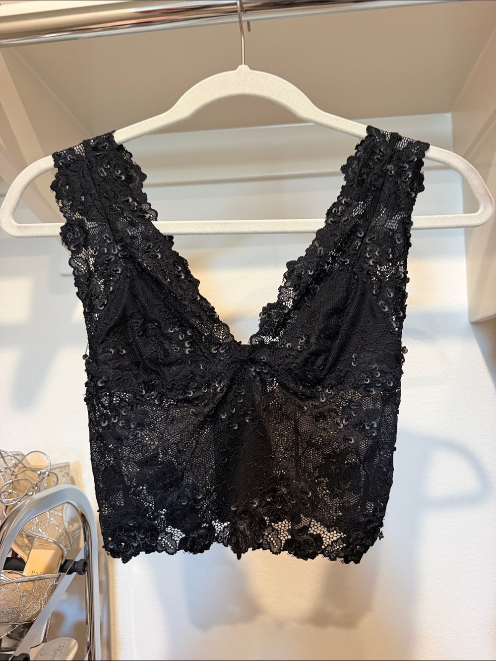 bebe y2k Lace Sequin Crop Top
